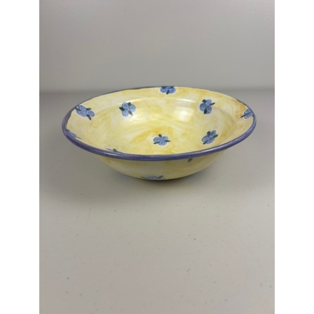 Studio Pottery Hand Painted Yellow Blue Floral Serving Console‎ Bowl